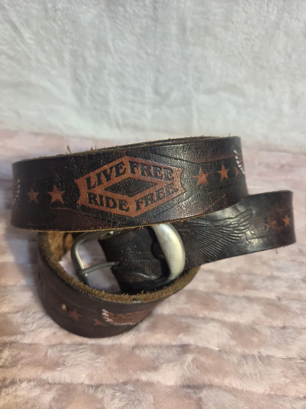 Men's Brown Leather 'Live Free Ride Free' Engraved Belt
